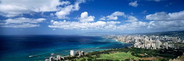 Honolulu: High angle view of skyscrapers at the waterfront, Honolulu, Oahu, Hawaii Islands, USA by Panoramic Images