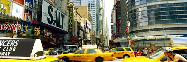 Manhattan: Traffic in a city, 42nd Street, Eighth Avenue, Times Square, Manhattan, New York City, New York State, USA by Panoramic Images