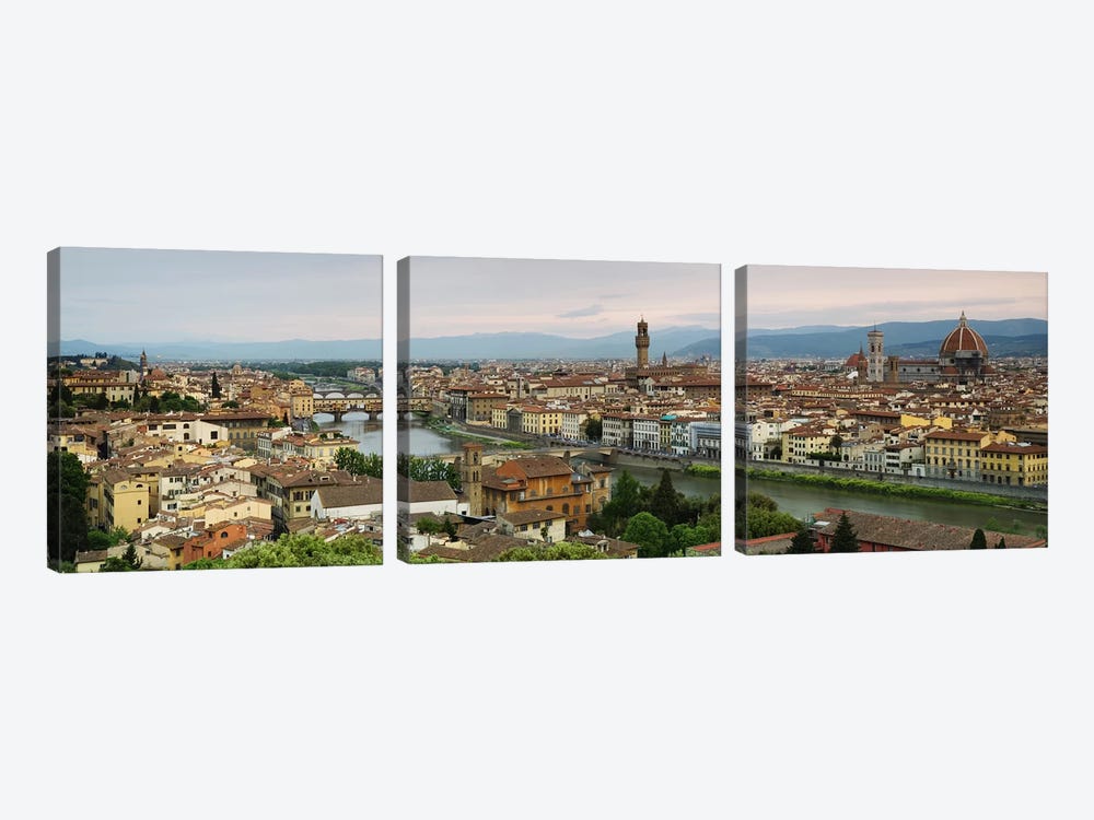 Buildings in a city, Ponte Vecchio, Arno River, Duomo Santa Maria Del Fiore, Florence, Tuscany, Italy by Panoramic Images 3-piece Canvas Art