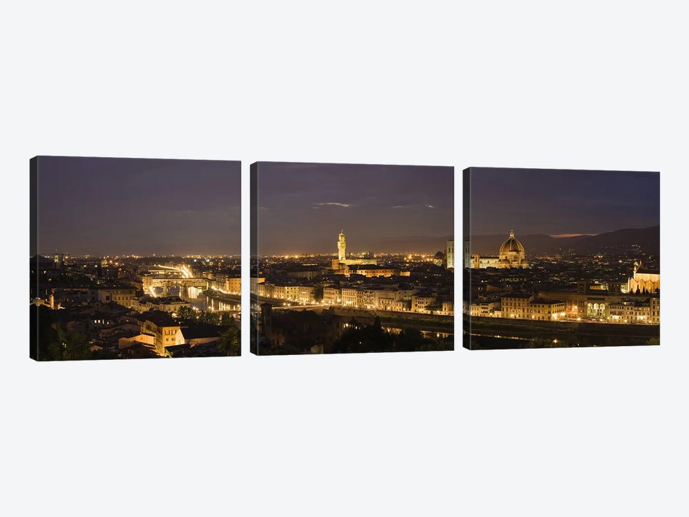 Buildings in a city, Ponte Vecchio, Arno River, Duomo Santa Maria Del Fiore, Florence, Tuscany, Italy by Panoramic Images 3-piece Canvas Print