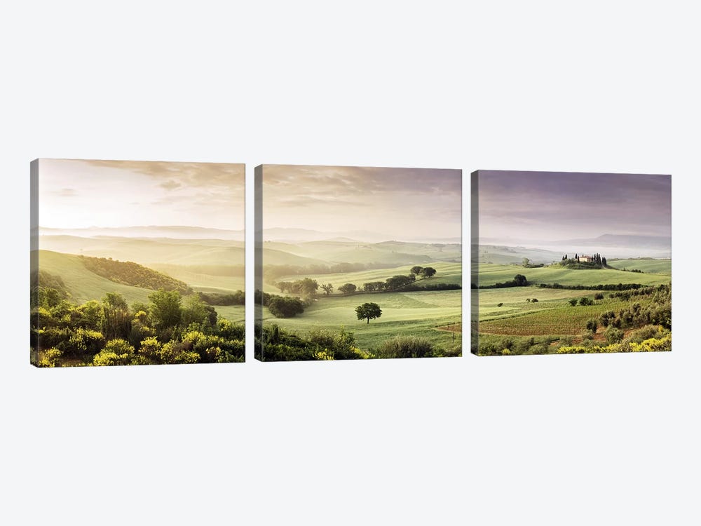 Misty Countryside Landscape, San Quirico d'Orcia, Val d'Orcia, Siena Province, Tuscany, Italy by Panoramic Images 3-piece Canvas Artwork