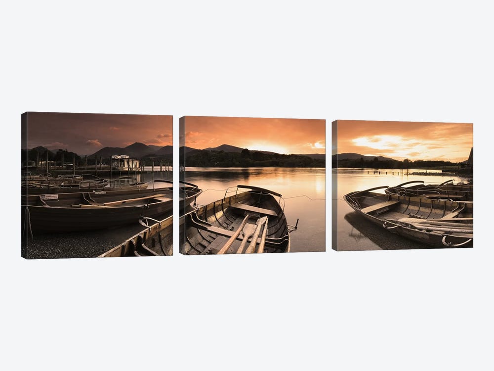 Boats in a lake, Derwent Water, Keswick, English Lake District, Cumbria, England by Panoramic Images 3-piece Canvas Art