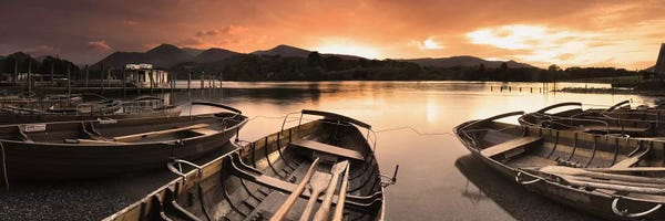 Lake Sunrises & Sunsets: Boats in a lake, Derwent Water, Keswick, English Lake District, Cumbria, England by Panoramic Images