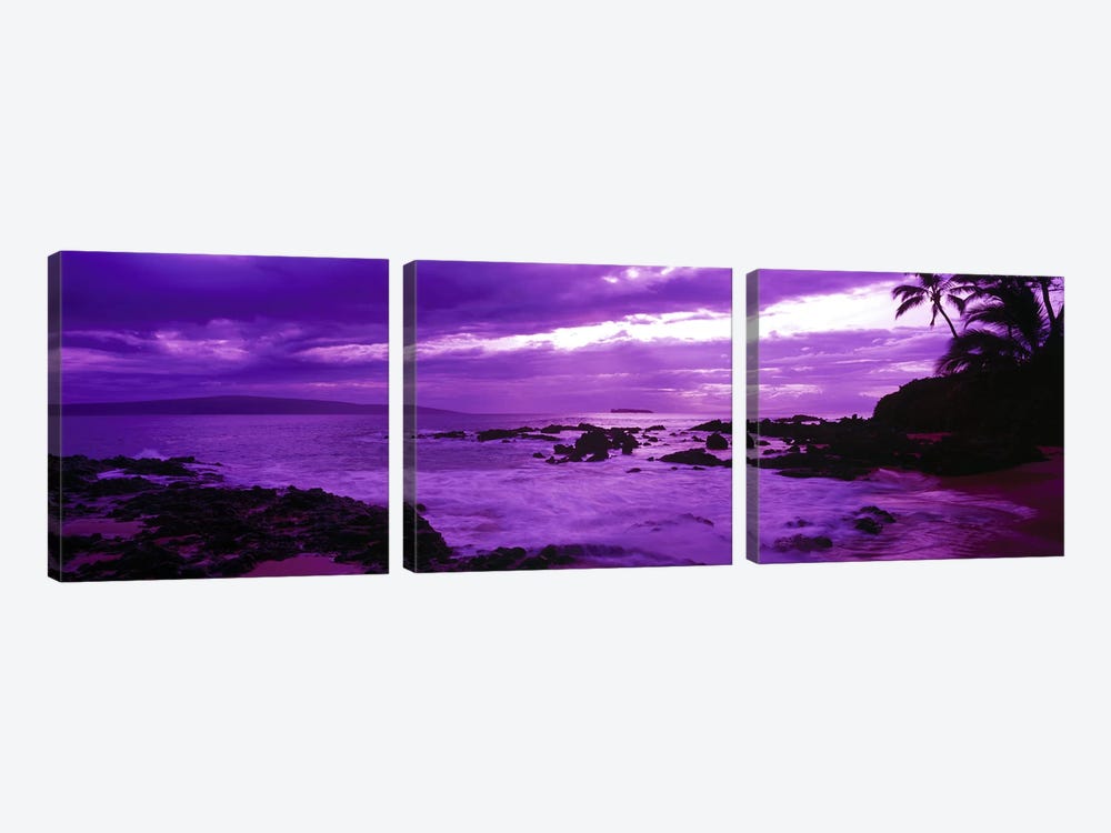 Cloudy Magenta Sunset, Makena Beach, Maui, Hawaii, USA by Panoramic Images 3-piece Canvas Artwork