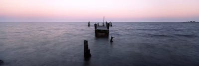 Pier in the Atlantic Ocean, Dilapidated Pier, North Point State Park, Edgemere, Baltimore County, Maryland, USA by Panoramic Images canvas print