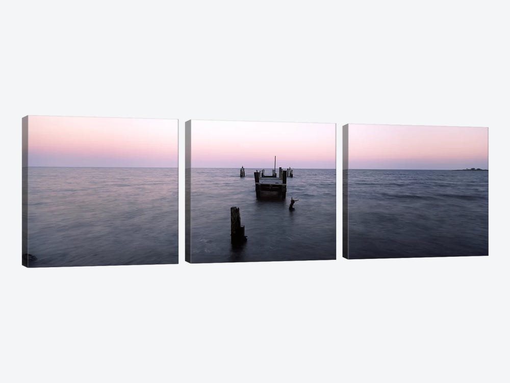 Pier in the Atlantic Ocean, Dilapidated Pier, North Point State Park, Edgemere, Baltimore County, Maryland, USA by Panoramic Images 3-piece Canvas Art
