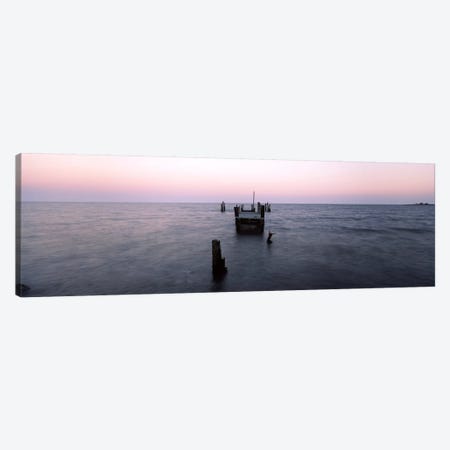 Pier in the Atlantic Ocean, Dilapidated Pier, North Point State Park, Edgemere, Baltimore County, Maryland, USA Canvas Print #PIM9358} by Panoramic Images Canvas Artwork