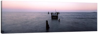 Pier in the Atlantic Ocean, Dilapidated Pier, North Point State Park, Edgemere, Baltimore County, Maryland, USA Canvas Art Print - Baltimore Art