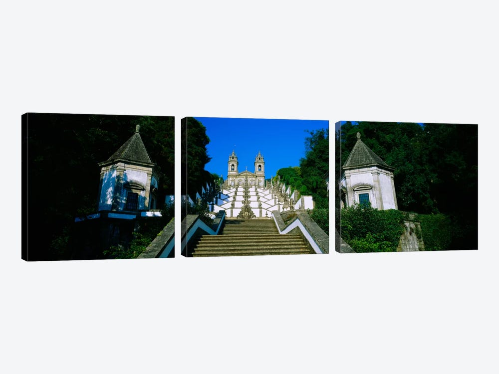 Low angle view of a cathedralSteps of the Five Senses, Bom Jesus Do Monte, Braga, Portugal by Panoramic Images 3-piece Canvas Artwork