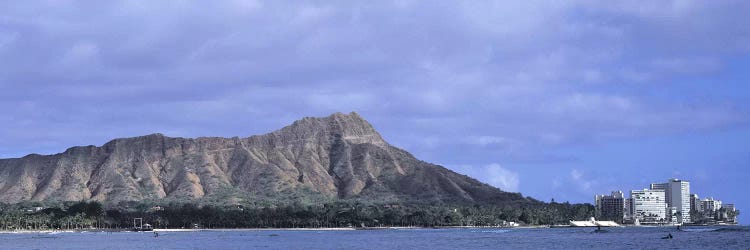 Buildings with mountain range in the background, Diamond Head, Honolulu, Oahu, Hawaii, USA