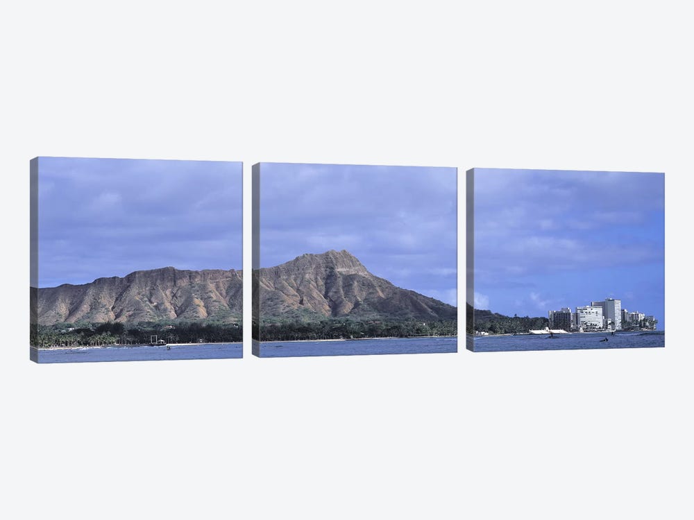 Buildings with mountain range in the background, Diamond Head, Honolulu, Oahu, Hawaii, USA by Panoramic Images 3-piece Canvas Print