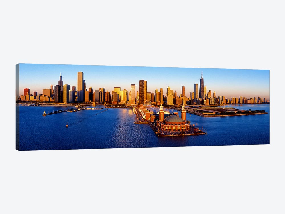 Sunrise at Navy PierLake Michigan, Chicago, Cook County, Illinois, USA by Panoramic Images 1-piece Canvas Art Print