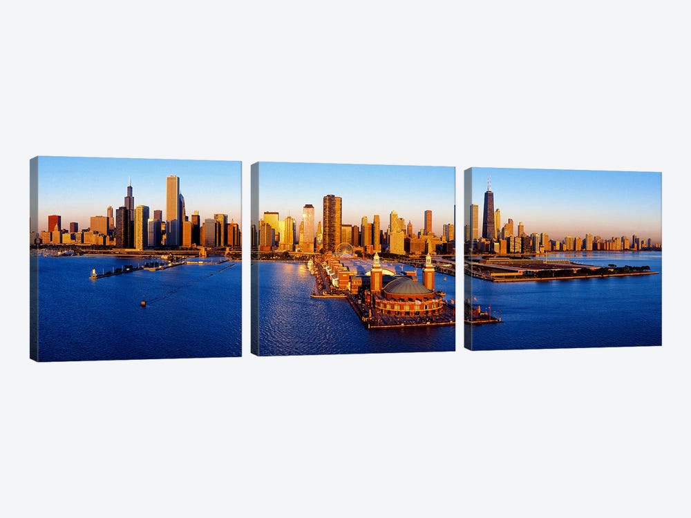Sunrise at Navy PierLake Michigan, Chicago, Cook County, Illinois, USA by Panoramic Images 3-piece Art Print