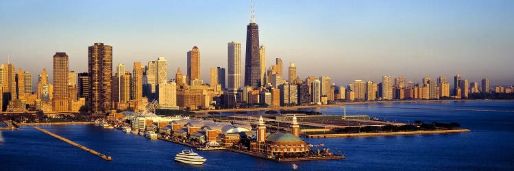 Aerial view of a cityNavy Pier, Lake Michigan, Chicago, Cook County, Illinois, USA