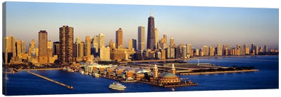 Aerial view of a cityNavy Pier, Lake Michigan, Chicago, Cook County, Illinois, USA Canvas Art Print - City Sunrise & Sunset Art
