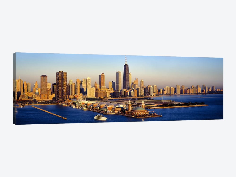 Aerial view of a cityNavy Pier, Lake Michigan, Chicago, Cook County, Illinois, USA by Panoramic Images 1-piece Canvas Art