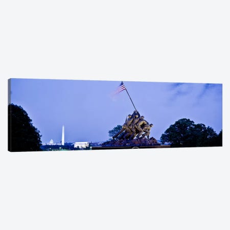 Iwo Jima Memorial at dusk with Washington Monument in the backgroundArlington National Cemetery, Arlington, Virginia, USA Canvas Print #PIM9371} by Panoramic Images Canvas Wall Art