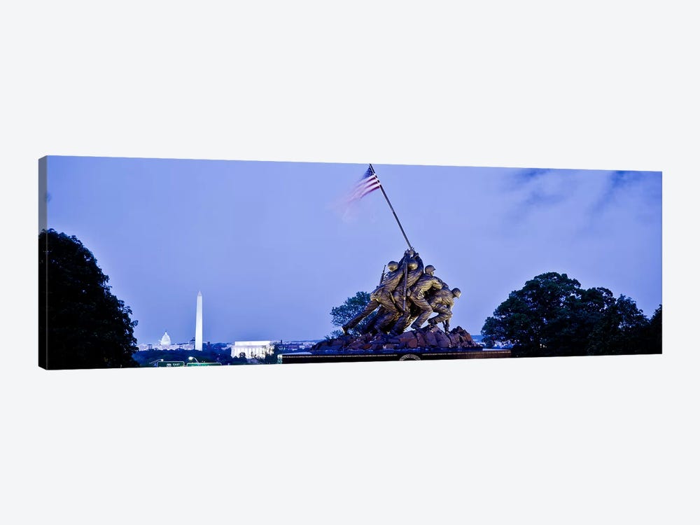 Iwo Jima Memorial at dusk with Washington Monument in the backgroundArlington National Cemetery, Arlington, Virginia, USA by Panoramic Images 1-piece Art Print