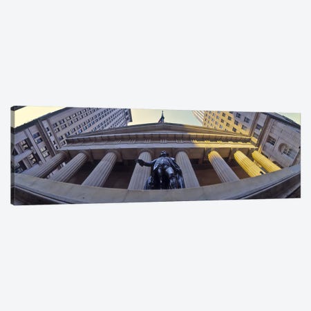 Low angle view of a stock exchange building, New York Stock Exchange, Wall Street, Manhattan, New York City, New York State, USA Canvas Print #PIM9376} by Panoramic Images Art Print