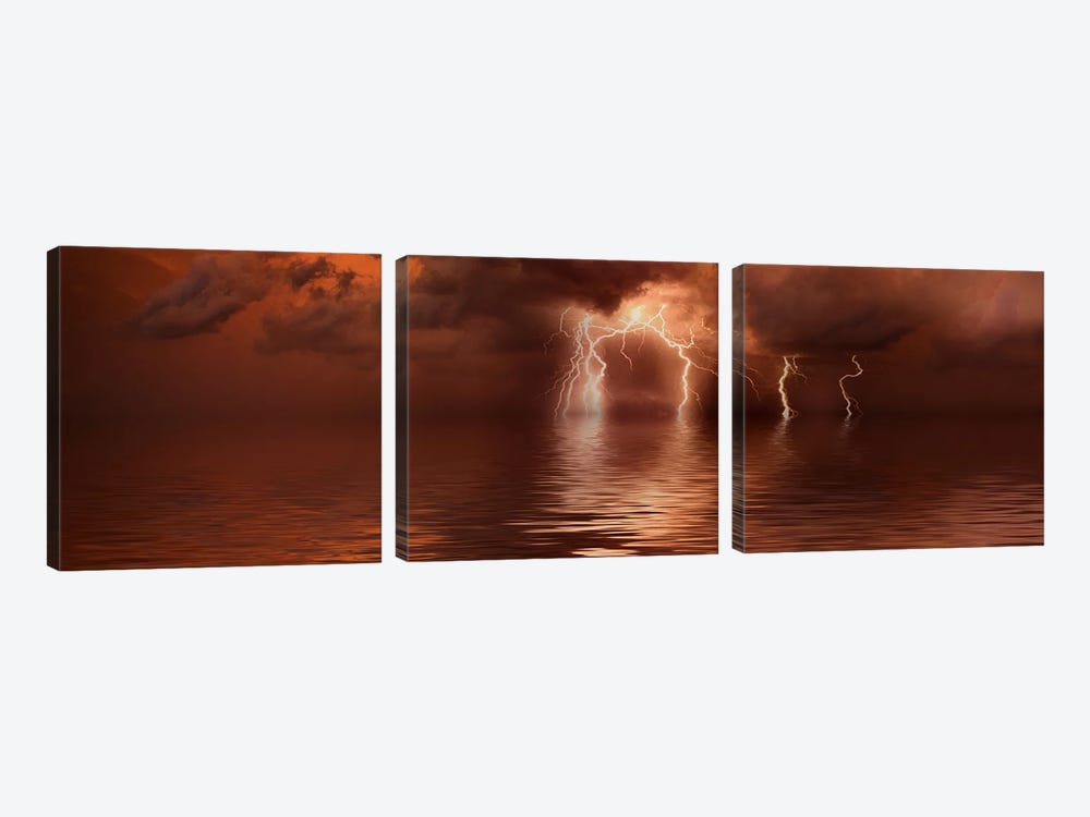 Lightning storm over the sea by Panoramic Images 3-piece Art Print