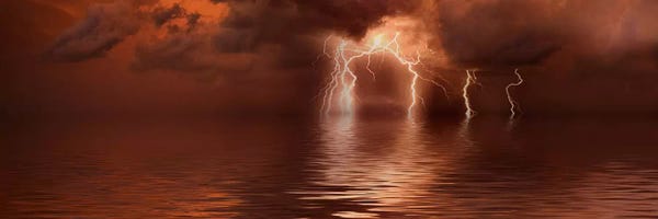 Lightning: Lightning storm over the sea by Panoramic Images