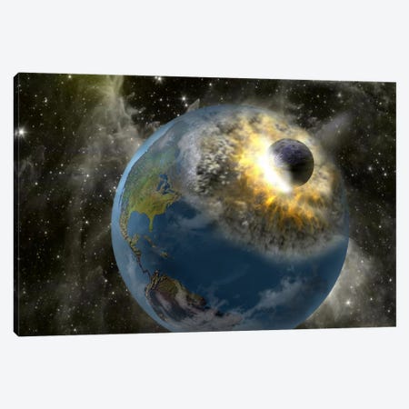 Earth being hit by a planet killing meteorite Canvas Print #PIM9389} by Panoramic Images Canvas Print