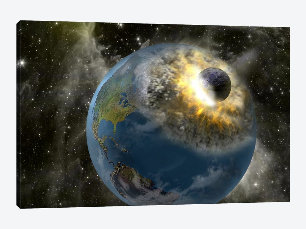 Earth being hit by a planet killing meteorite by Panoramic Images 1-piece Canvas Wall Art