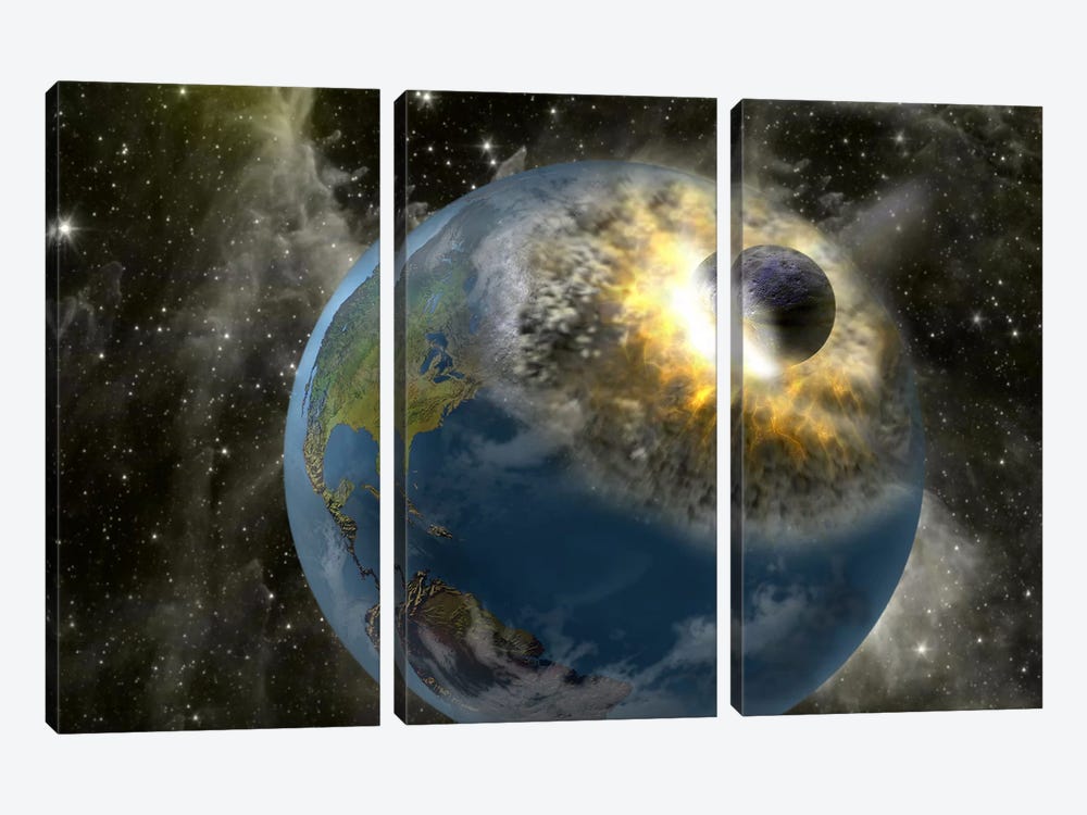 Earth being hit by a planet killing meteorite by Panoramic Images 3-piece Canvas Art