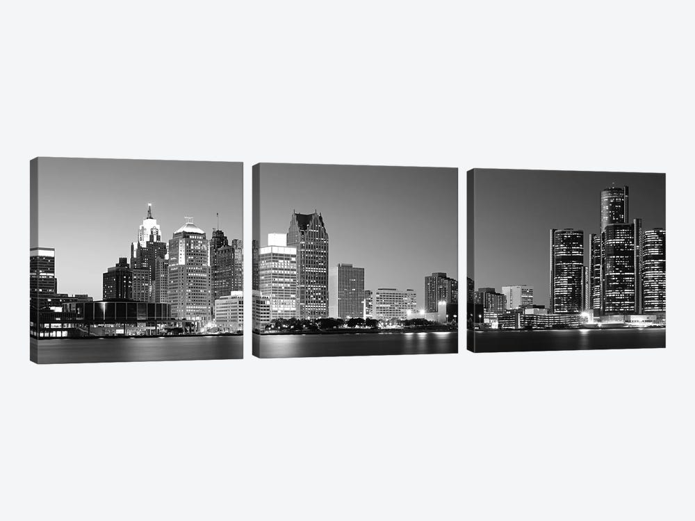 City at the waterfront, Lake Erie, Detroit, Wayne County, Michigan, USA by Panoramic Images 3-piece Canvas Print