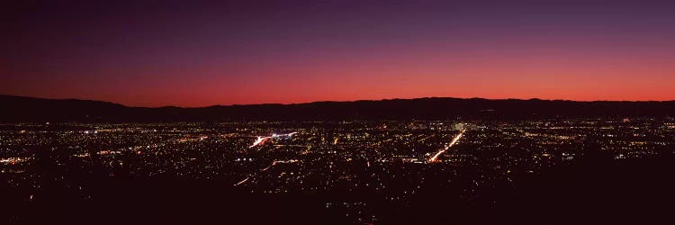 City lit up at dusk, Silicon Valley, San Jose, Santa Clara County, San Francisco Bay, California, USA