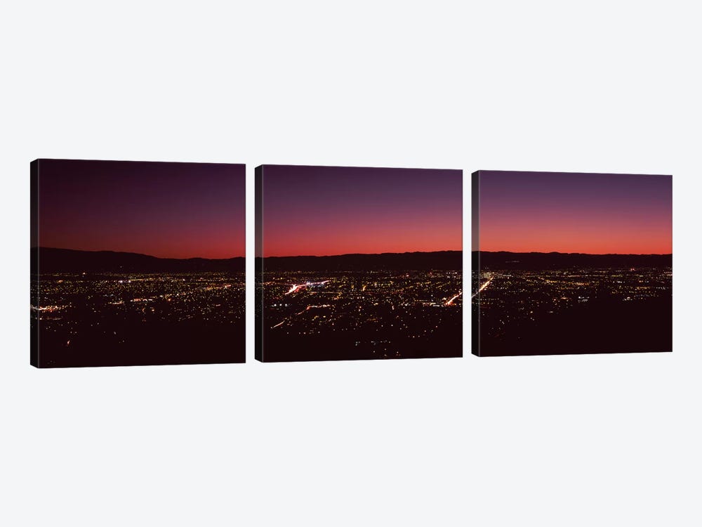 City lit up at dusk, Silicon Valley, San Jose, Santa Clara County, San Francisco Bay, California, USA by Panoramic Images 3-piece Canvas Wall Art