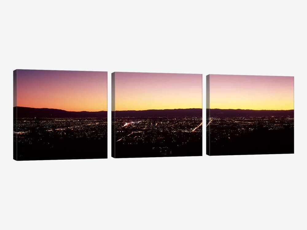 City lit up at dusk, Silicon Valley, San Jose, Santa Clara County, San Francisco Bay, California, USA #2 by Panoramic Images 3-piece Art Print