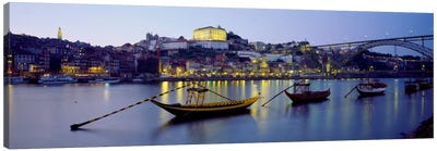 Boats In A River, Douro River, Porto, Portugal Canvas Art Print - Nature Panoramics