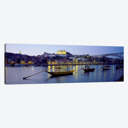 Boats In A RiverDouro River, Porto, Portugal (black & whi - Canvas Art