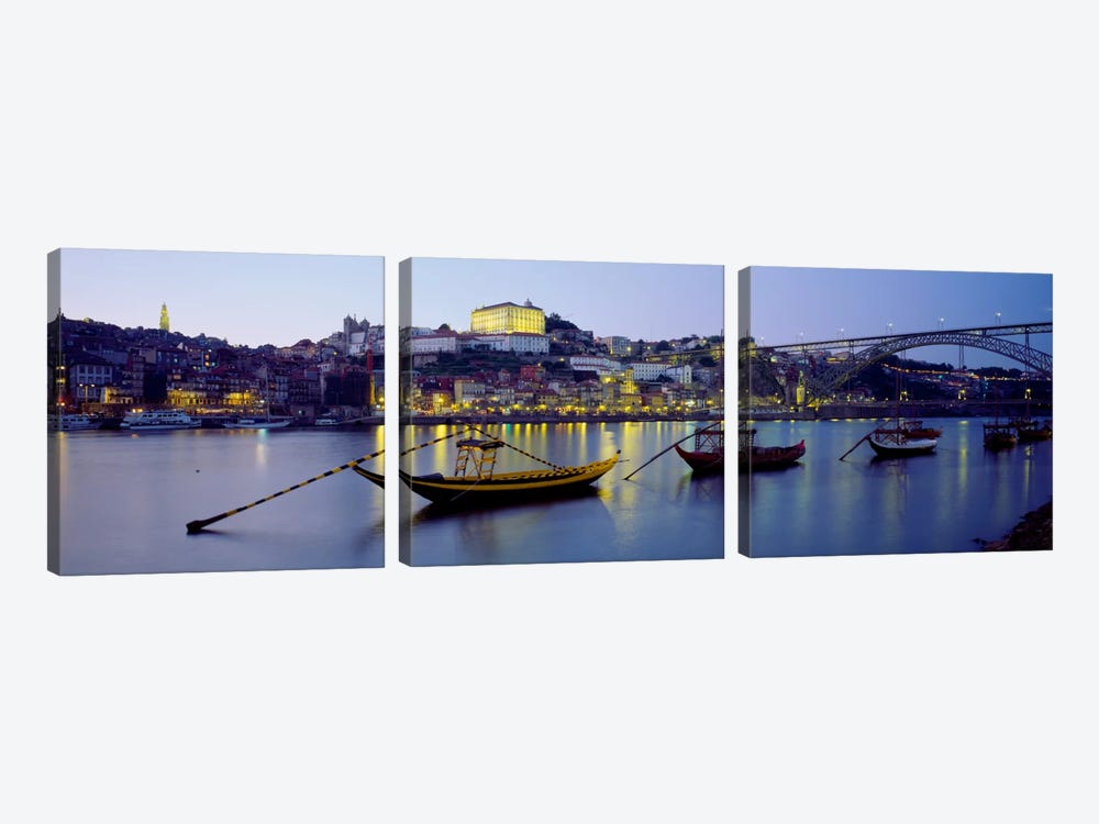 Boats In A River, Douro River, Porto, Portugal by Panoramic Images 3-piece Canvas Wall Art