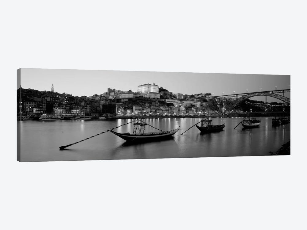 Boats In A RiverDouro River, Porto, Portugal (black & white) by Panoramic Images 1-piece Art Print