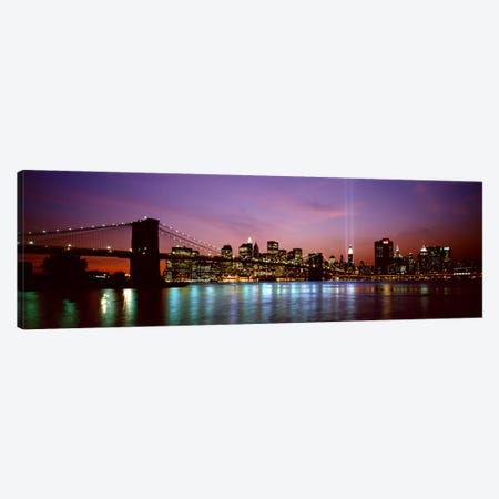 Skyscrapers lit up at night, World Trade Center, Lower Manhattan, Manhattan, New York City, New York State, USA Canvas Print #PIM9438} by Panoramic Images Canvas Art Print