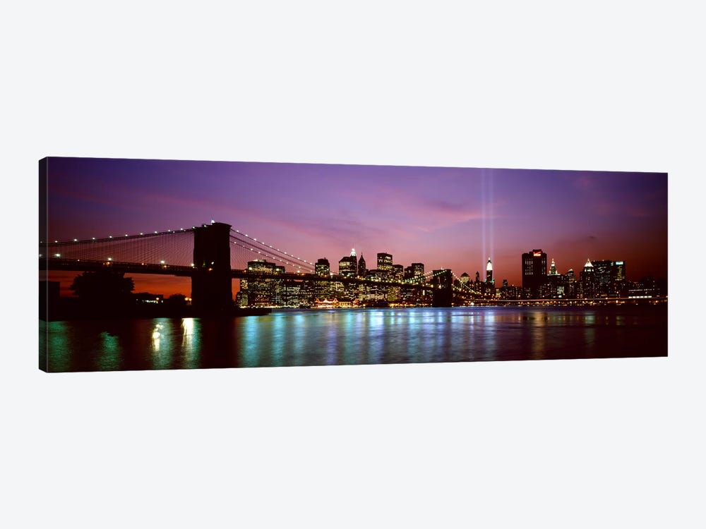 Skyscrapers lit up at night, World Trade Center, Lower Manhattan, Manhattan, New York City, New York State, USA by Panoramic Images 1-piece Art Print