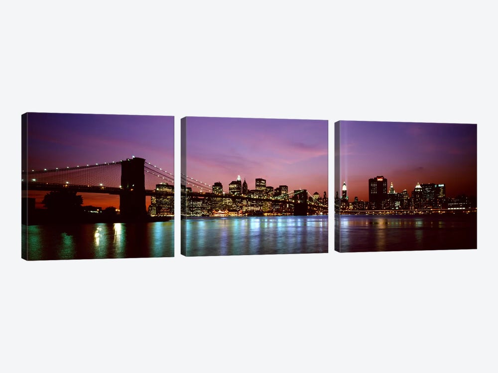 Skyscrapers lit up at night, World Trade Center, Lower Manhattan, Manhattan, New York City, New York State, USA by Panoramic Images 3-piece Canvas Art Print