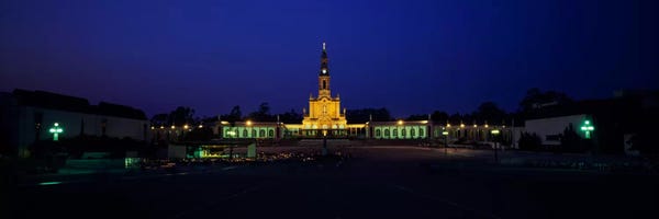 Portugal: Church lit up at nightOur Lady of Fatima, Fatima, Portugal by Panoramic Images