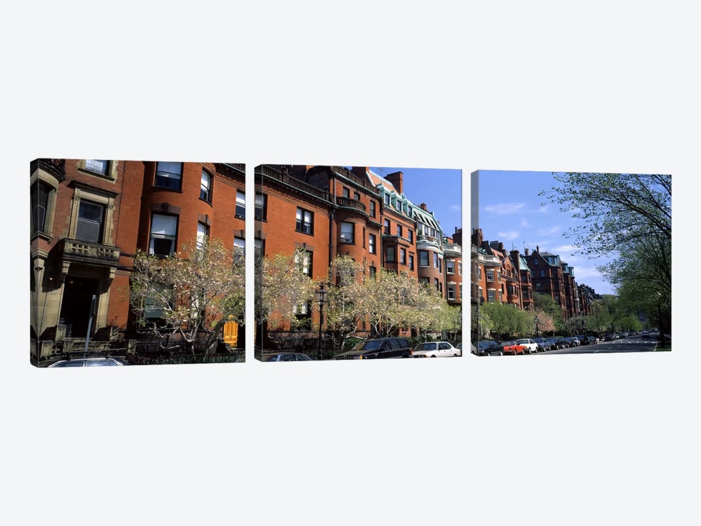 Buildings in a streetCommonwealth Avenue, Boston, Suffolk County, Massachusetts, USA by Panoramic Images 3-piece Canvas Art Print