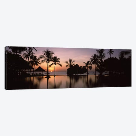 Sunset over hotel pool, Lombok, West Nusa Tenggara, Indonesia Canvas Print #PIM9487} by Panoramic Images Canvas Art Print
