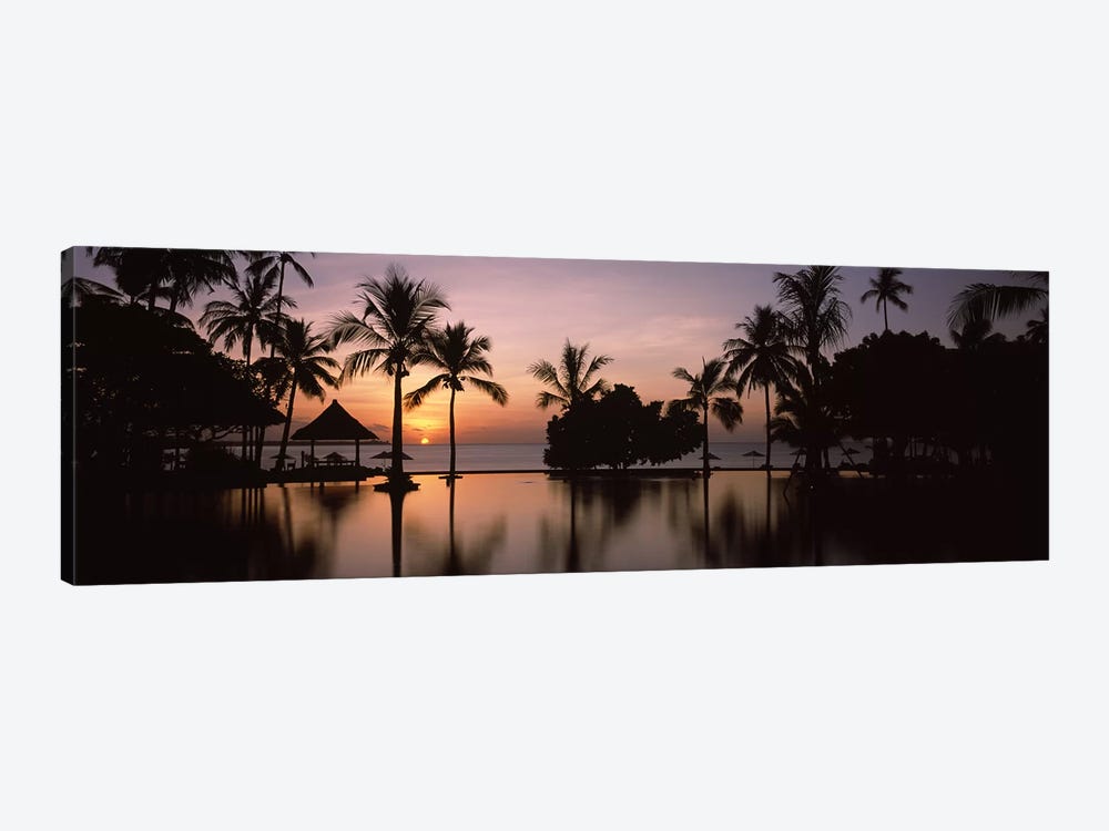 Sunset over hotel pool, Lombok, West Nusa Tenggara, Indonesia by Panoramic Images 1-piece Art Print