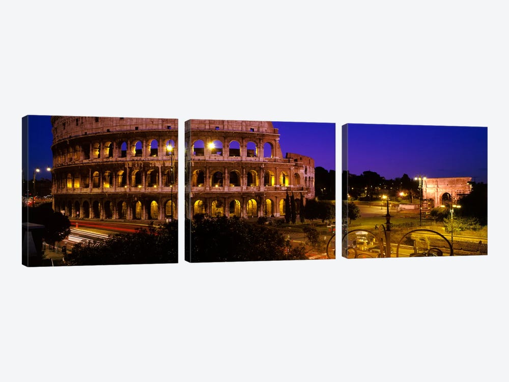 Colosseum (Flavian Amphitheatre) At Night, Rome, Lazio, Italy by Panoramic Images 3-piece Canvas Print