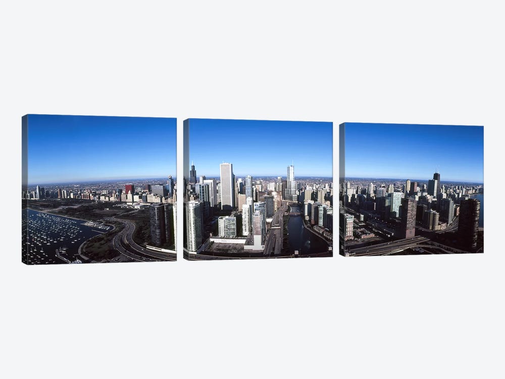 Skyscrapers in a city, Trump Tower, Chicago River, Chicago, Cook County, Illinois, USA 2011 by Panoramic Images 3-piece Canvas Print