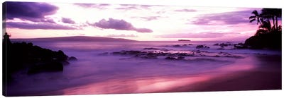 Fuchsia Coastal Sunset, Makena Beach, Maui, Hawaii, USA Canvas Art Print - Tropical Beach Art