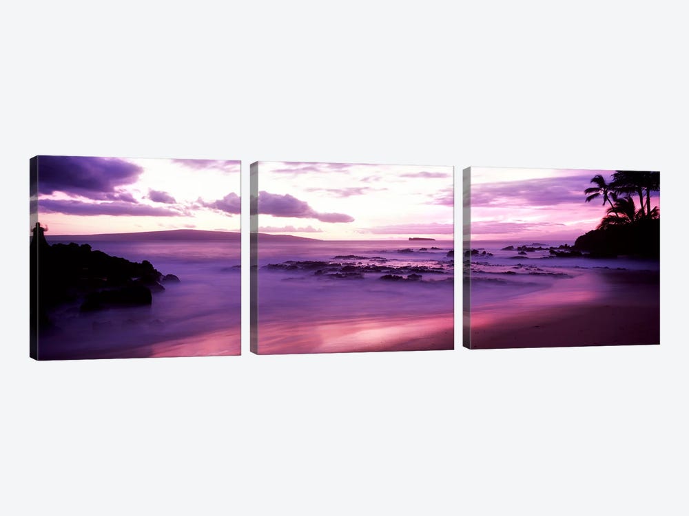 Fuchsia Coastal Sunset, Makena Beach, Maui, Hawaii, USA by Panoramic Images 3-piece Canvas Artwork