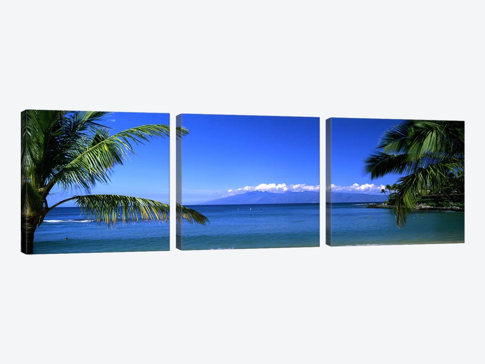 Distant View Of Molokai From Kapalua Beach, Maui, Hawaii, USA by Panoramic Images 3-piece Canvas Print