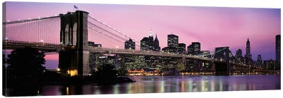 Brooklyn Bridge across the East River at dusk, Manhattan, New York City, New York State, USA Canvas Art Print - River, Creek & Stream Art