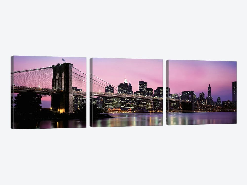 Brooklyn Bridge across the East River at dusk, Manhattan, New York City, New York State, USA by Panoramic Images 3-piece Canvas Artwork